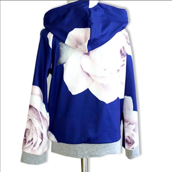 NWT Girls Blue w/pink flowers Hoodie Sweatshirt - Picture 4 of 4